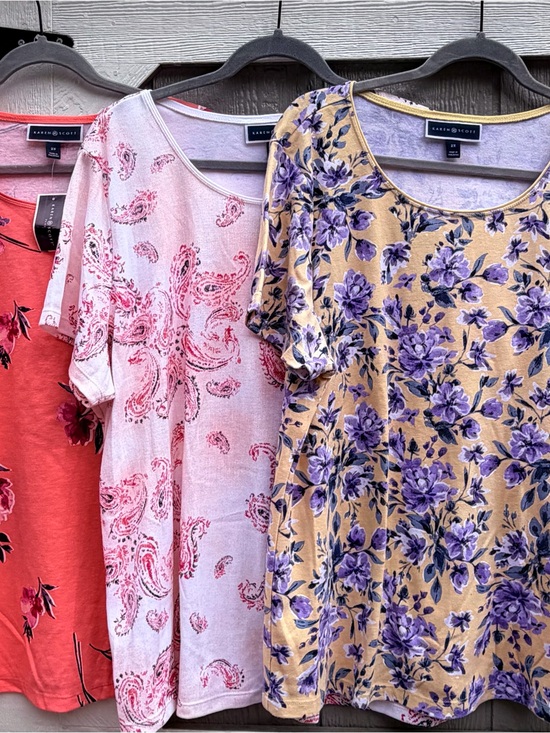 Karen Scott Tops - 3 Karen Scott Floral Short-Sleeve Scoop-Neck Tops